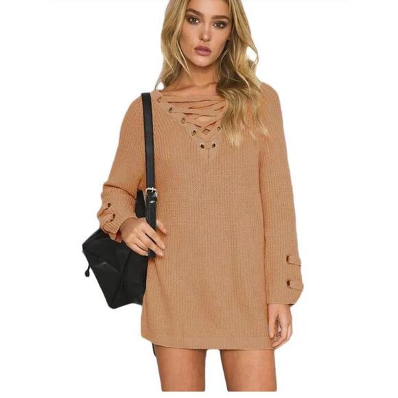 Miracle Womens Full Sleeve Criss Cross Cable Knit Sweater- Mocha Size S/M - Picture 1 of 10